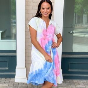 Karlie sorbet tie dye tiered midi dress